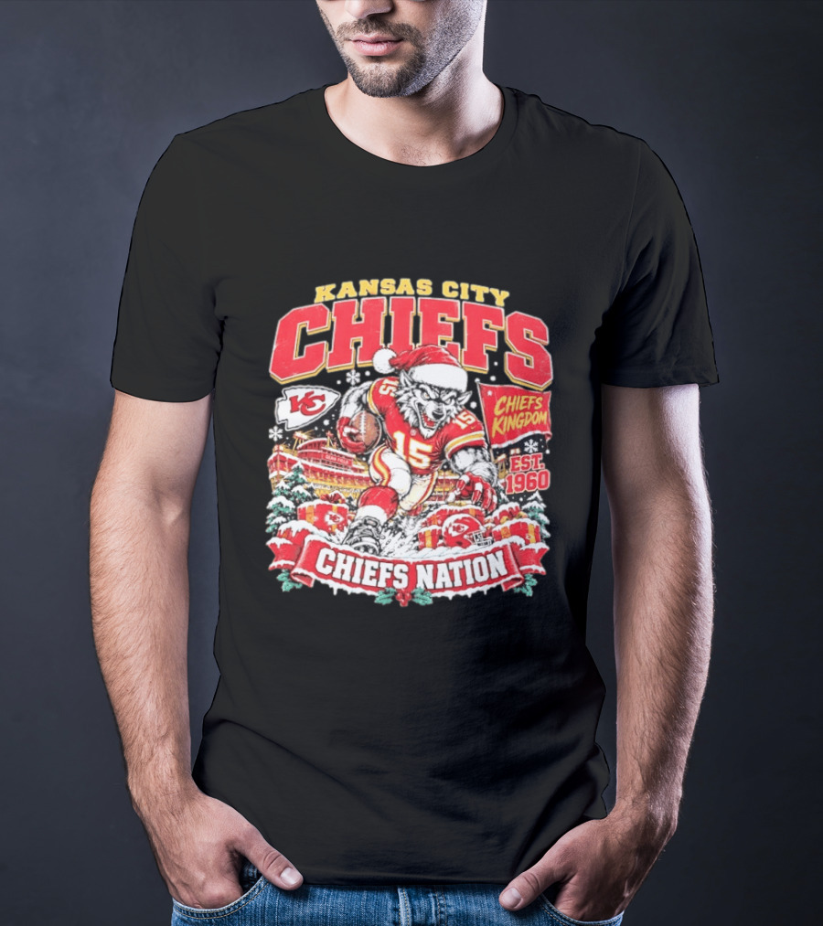 Kansas City Chiefs Kingdom Est 1960 Chiefs Nation Christmas Santa Football T-Shirt