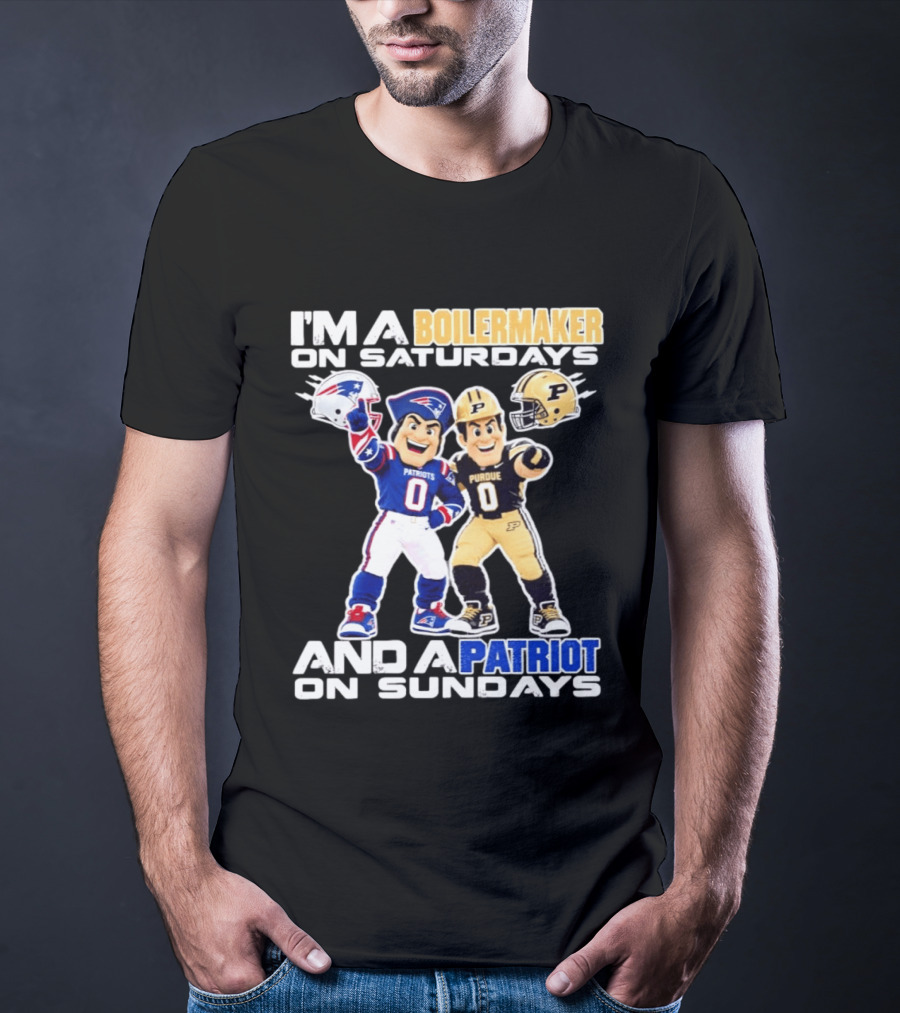 I'm A Boilermaker On Saturdays And A Patriots Fan On Sundays Purdue Patriots Football Mascots T-Shirt