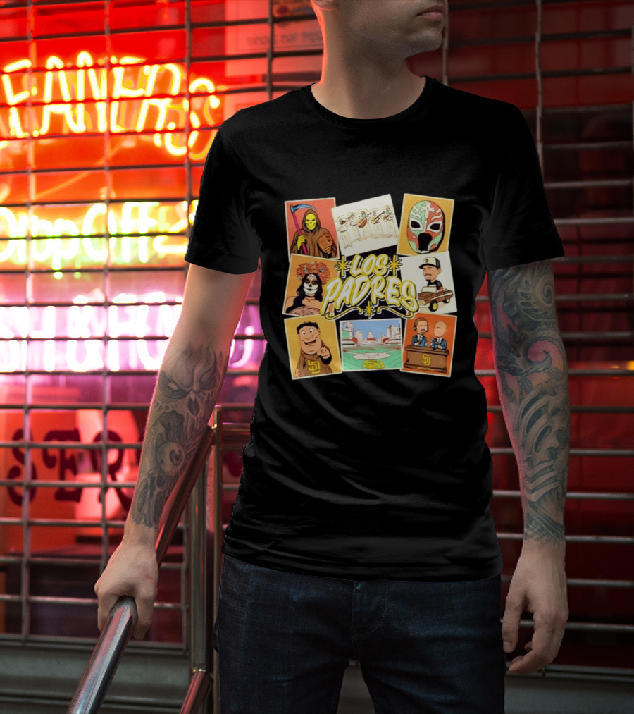 Los Padres San Diego Baseball Collage MLB Cartoon Characters T-Shirt
