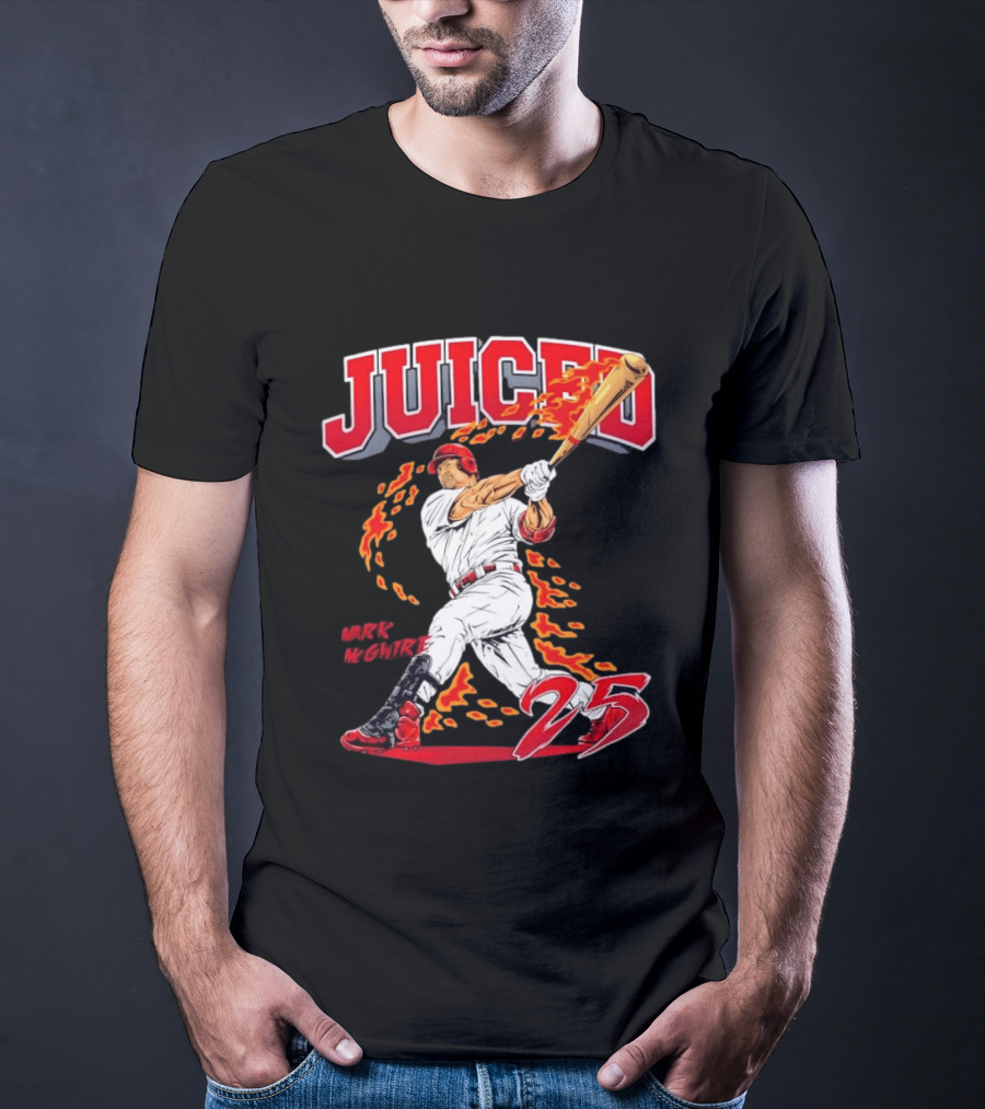 Mark McGwire Juiced 25 Baseball MLB Batting Flames T-Shirt