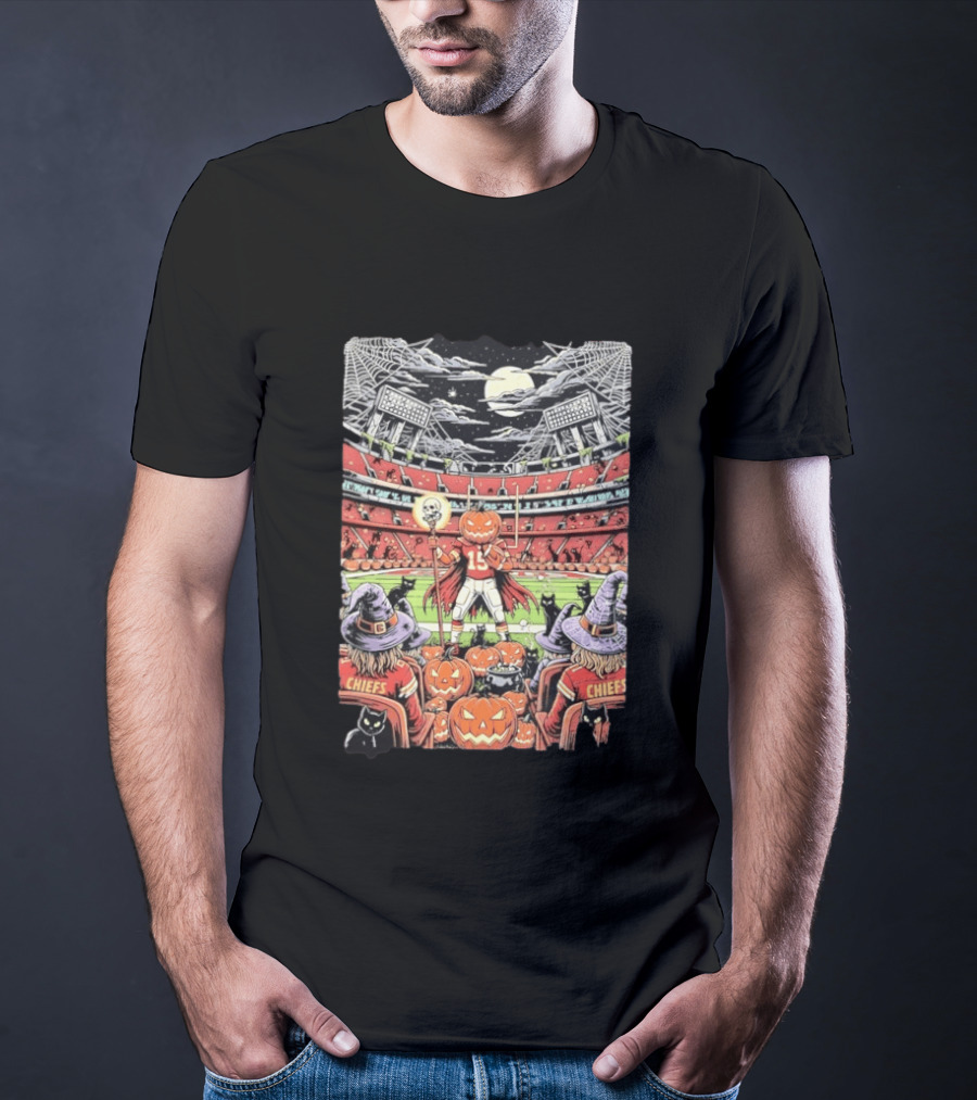 Kansas City Chiefs Halloween Stadium Pumpkins And Witches Scene T-Shirt