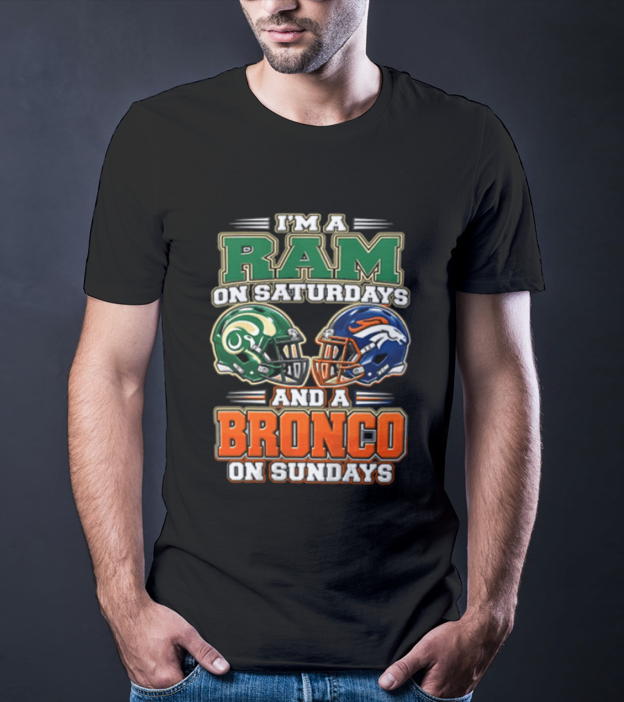 I'm A Ram On Saturdays And A Bronco On Sundays Football Helmets T-Shirt
