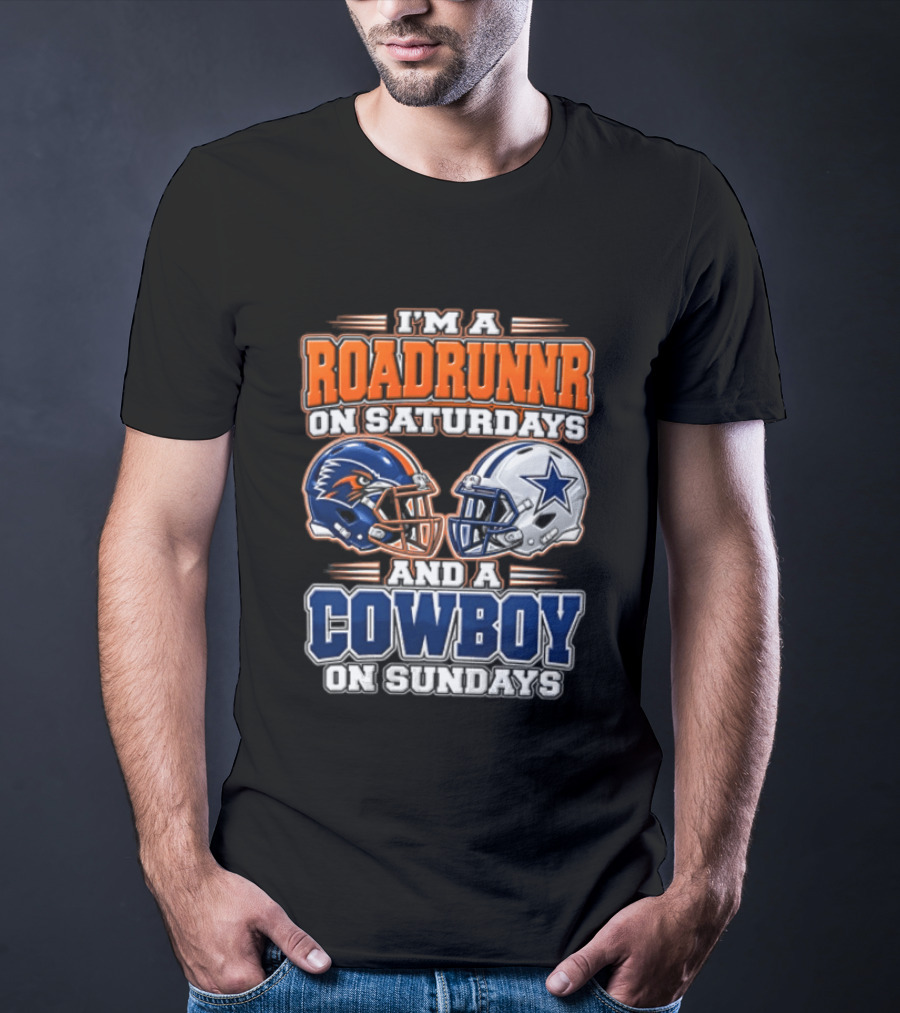 I'm A Roadrunner On Saturdays And A Cowboy On Sundays Helmet Rivalry T-Shirt