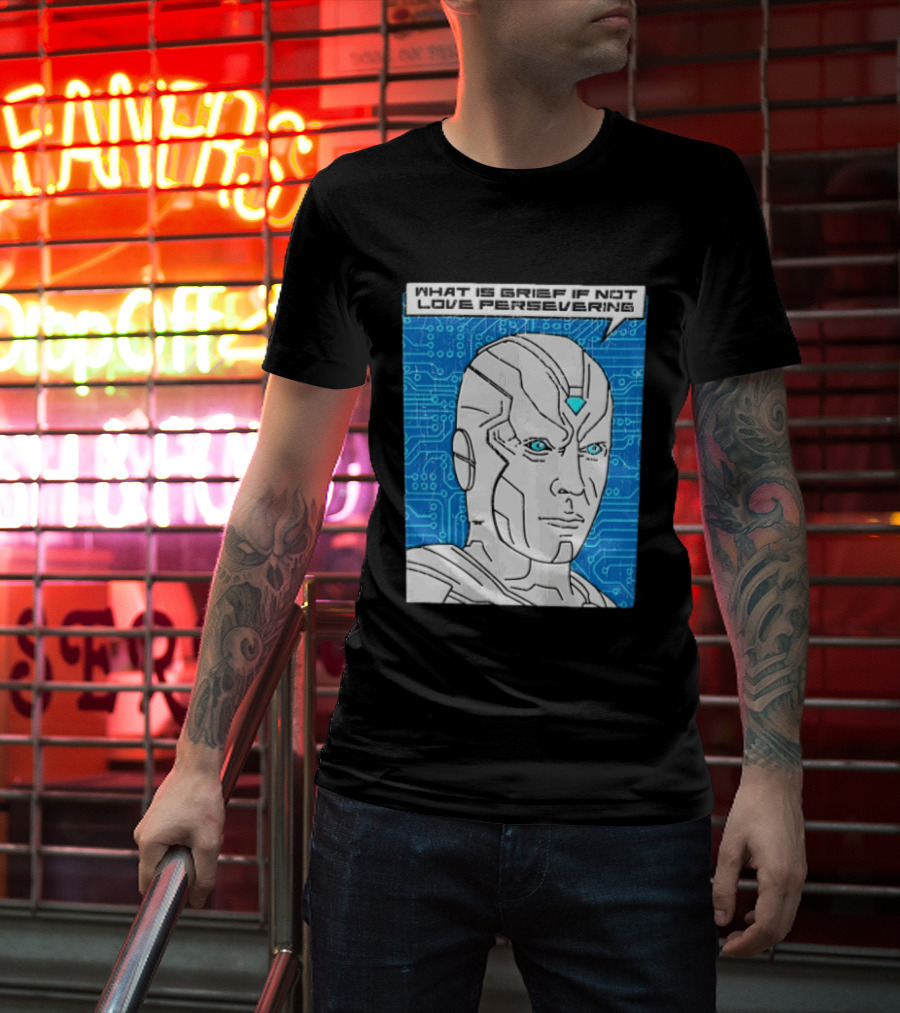 Vision What Is Grief If Not Love Persevering Comic Style Blue Circuit T-Shirt
