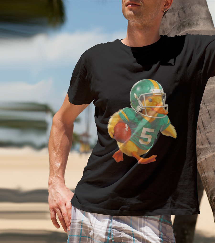 Yellow Duck Number 5 In Green Football Jersey With Helmet And Ball T-Shirt