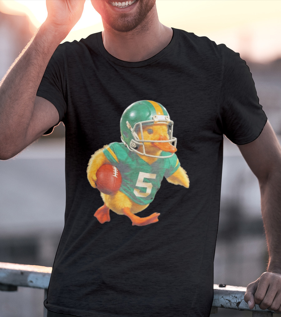 Yellow Duck Number 5 In Green Football Jersey With Helmet And Ball T-Shirt