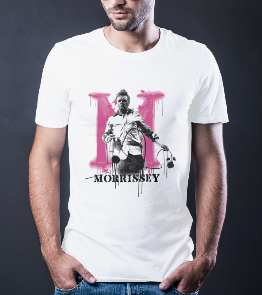 Morrissey M Graffiti Style Silhouette With Pink Dripping T-Shirt