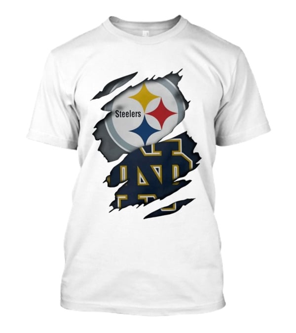 Pittsburgh Steelers Notre Dame Fighting Irish Ripped Skin Fan T-Shirt