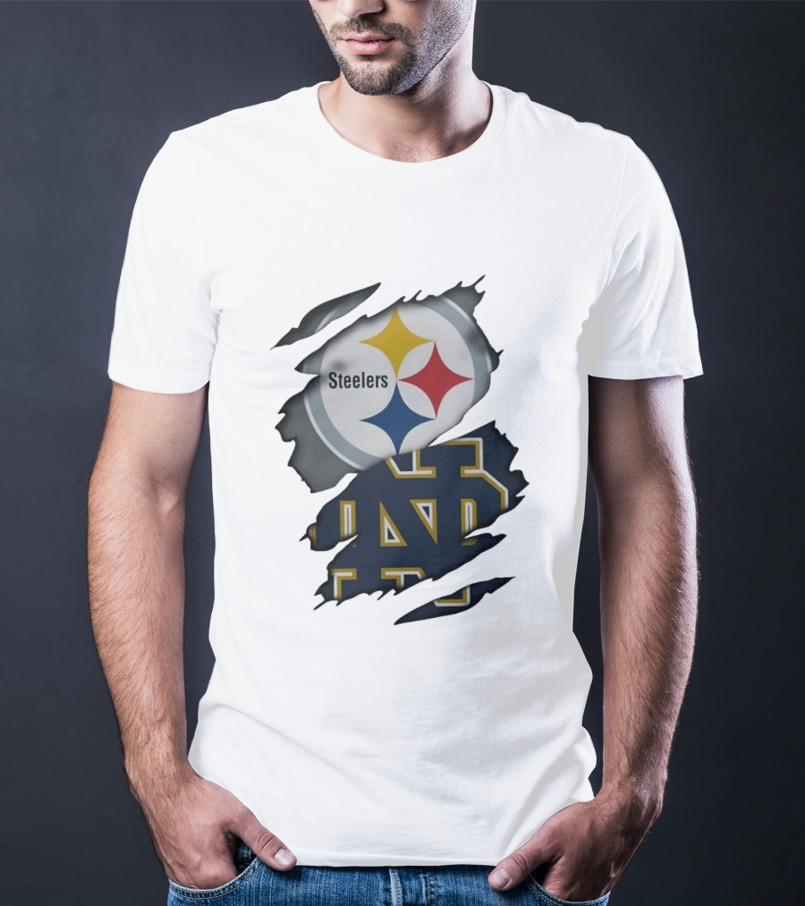 Pittsburgh Steelers Notre Dame Fighting Irish Ripped Skin Fan T-Shirt