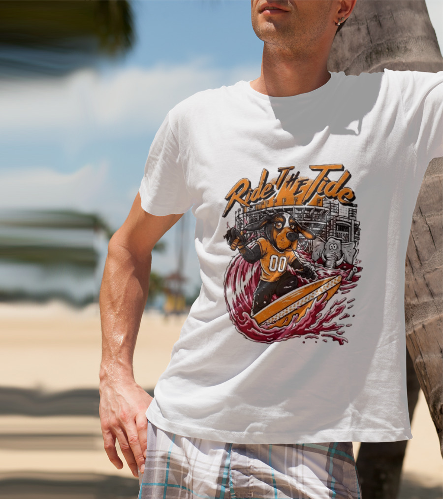 Tennessee Volunteers Ride The Tide Alabama Crimson Tide Surfing Rivalry T-Shirt