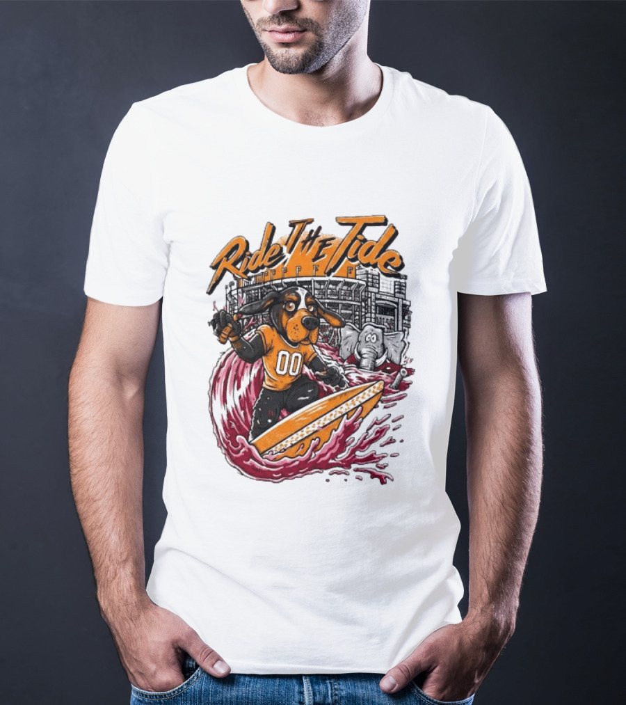 Tennessee Volunteers Ride The Tide Alabama Crimson Tide Surfing Rivalry T-Shirt