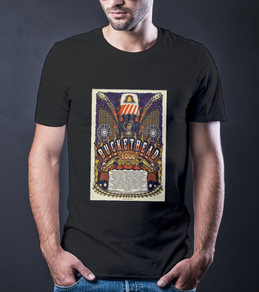 Buckethead 2026 Tour Psychedelic Rock Art With Guitars And Illustrations T-Shirt