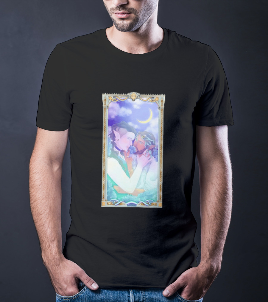 Fantasy Elf Couple 2026 Pride Moon Constellation Floral Romance T-Shirt