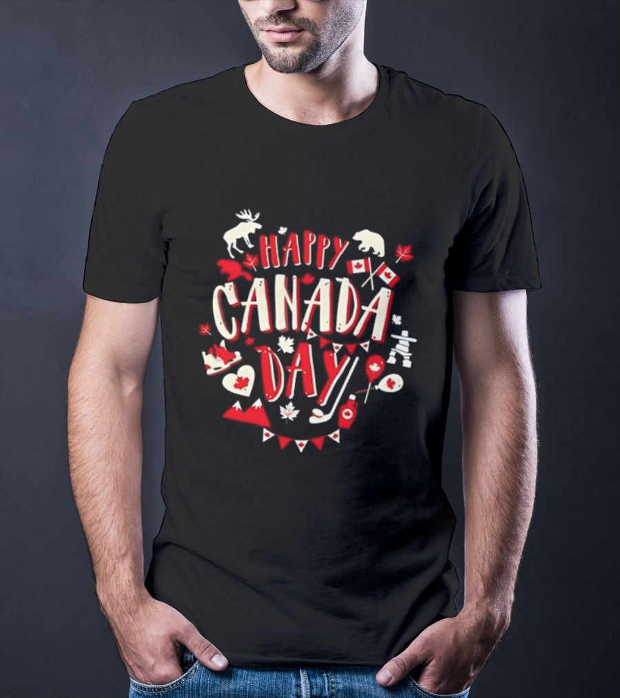 Happy Canada Day Moose Maple Leaf Flag Celebration T-Shirt