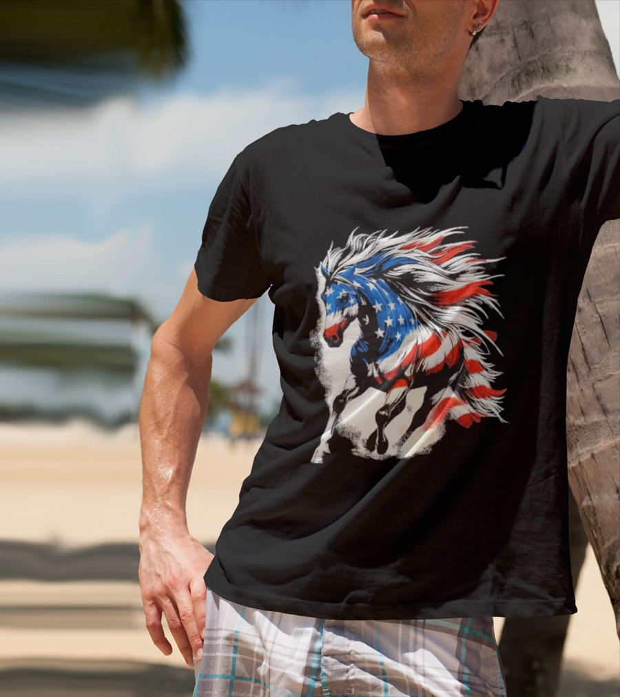 Patriotic Gallop Horse American Flag 4th Of July USA 2026 T-Shirt