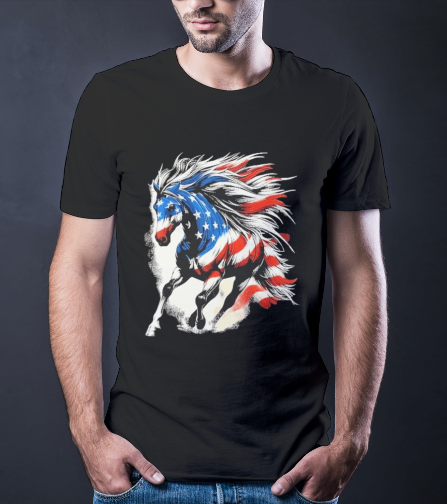 Patriotic Gallop Horse American Flag 4th Of July USA 2026 T-Shirt