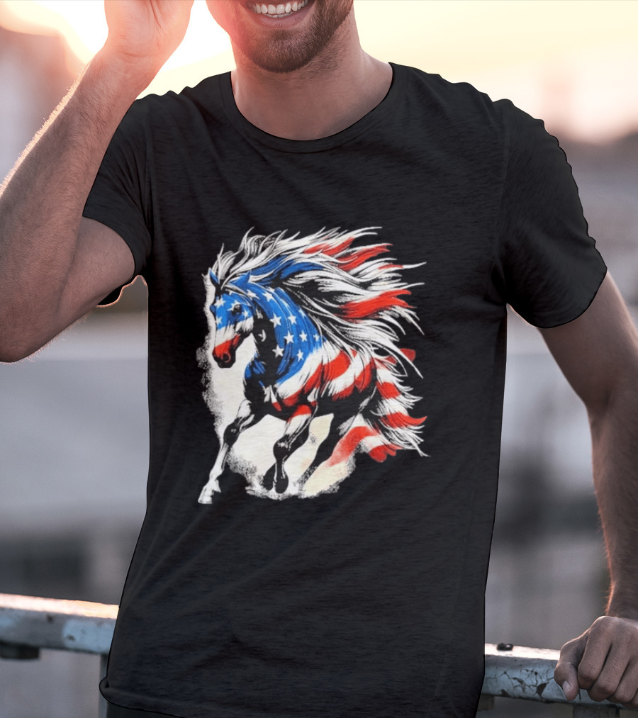 Patriotic Gallop Horse American Flag 4th Of July USA 2026 T-Shirt