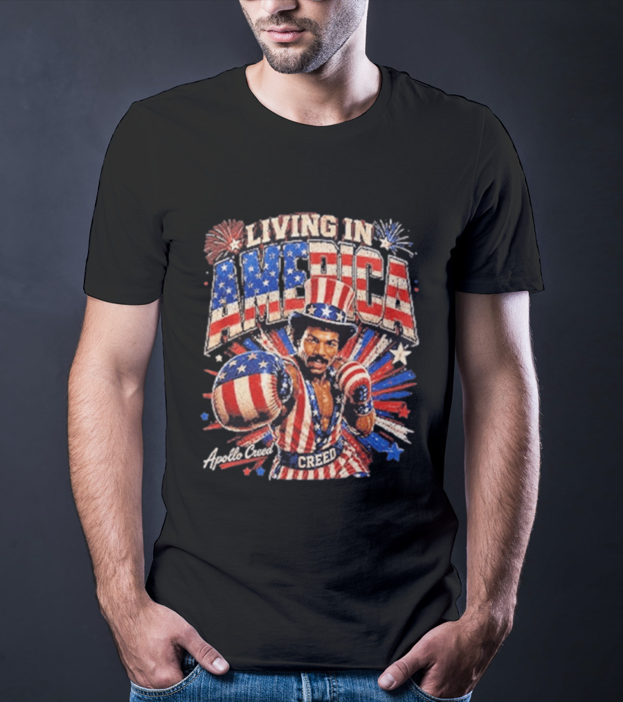 Living In America Apollo Creed 4th Of July Patriotic Boxing Event T-Shirt