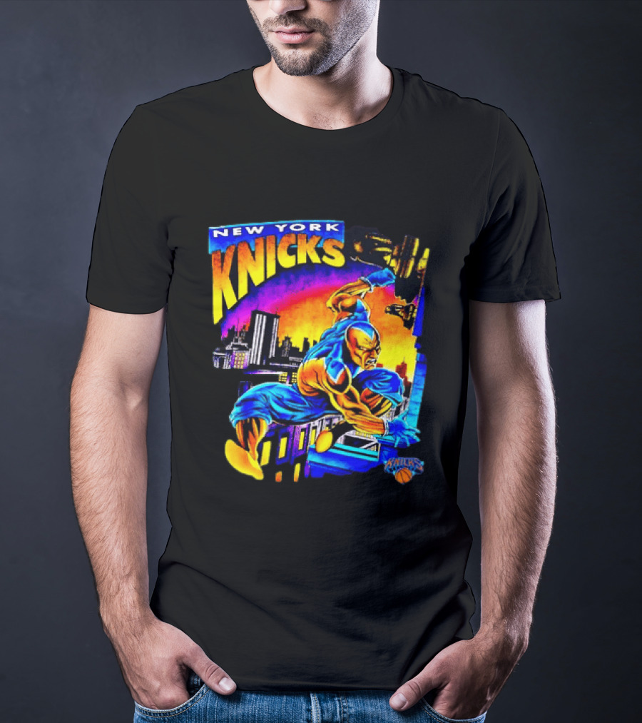New York Knicks Superhero Action Skyline Scene T-Shirt
