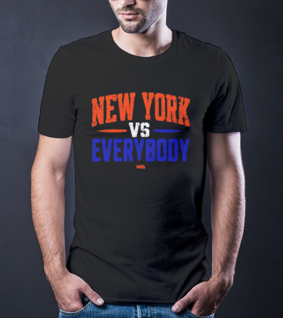 New York Vs Everybody Bold Red White Blue Distressed T-Shirt