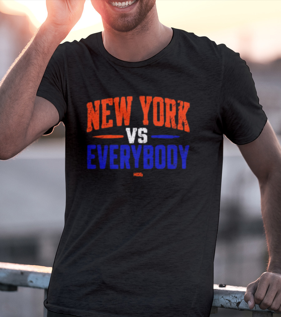 New York Vs Everybody Bold Red White Blue Distressed T-Shirt