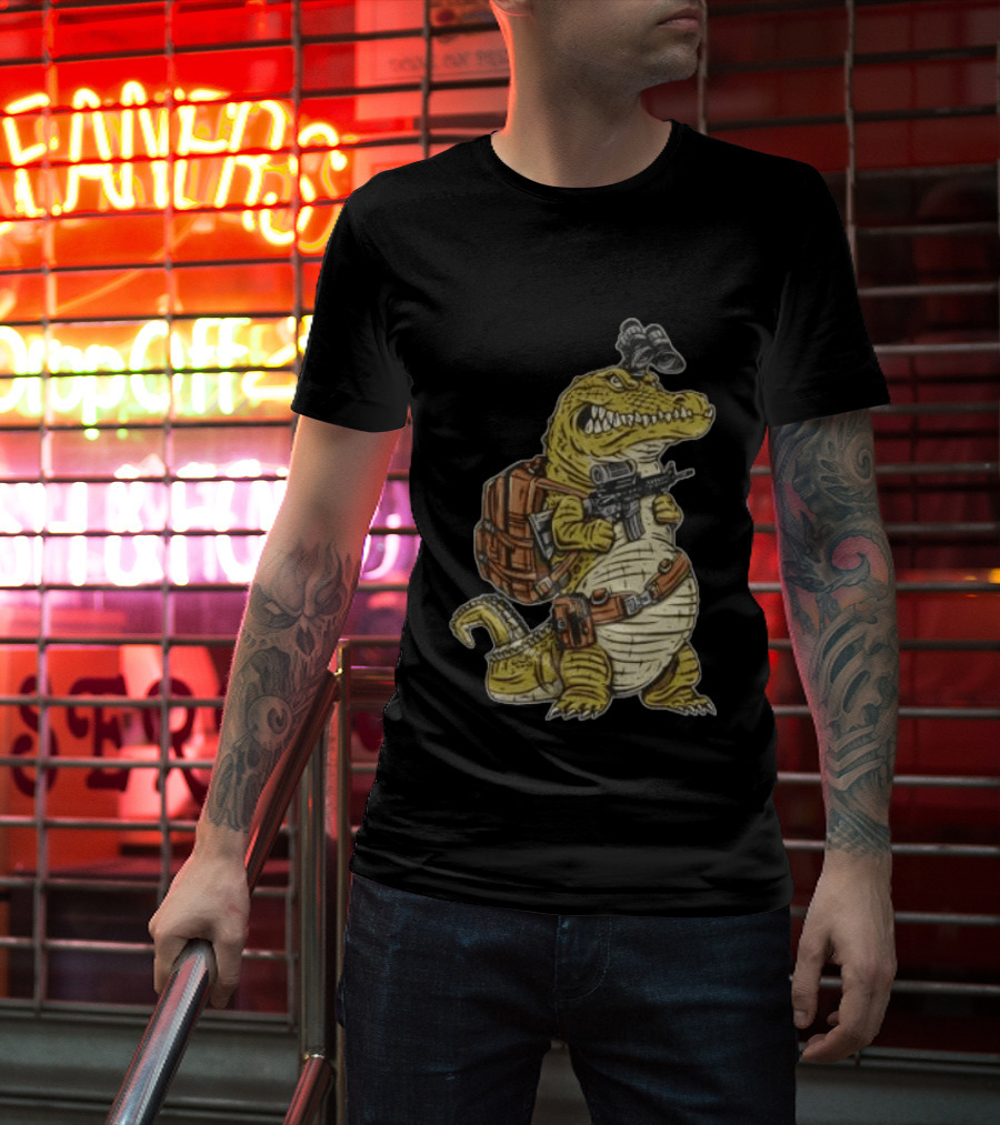 Tactical Alligator With Firearm And Backpack T-Shirt