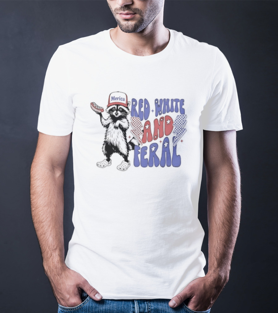 Raccoon Red White And Feral Hot Dog 4th Of July Merica Independence Day T-Shirt