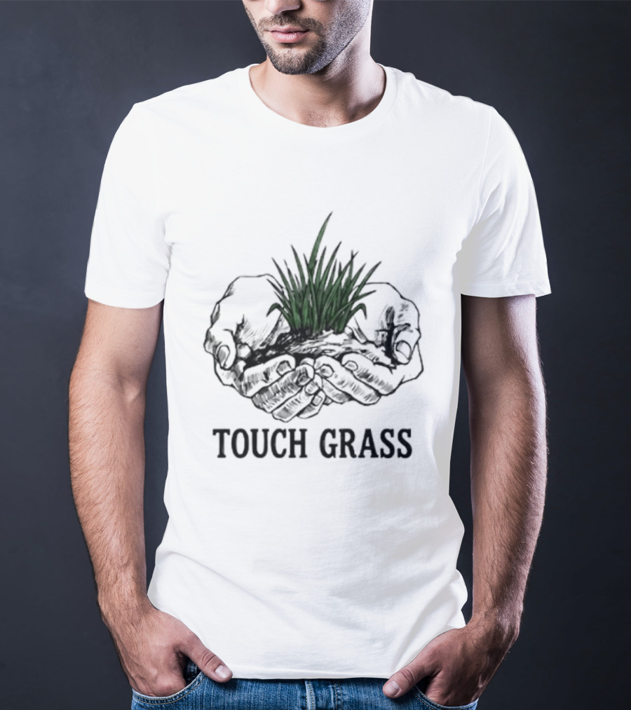 Touch Grass Hands Holding Earth And Soil Meme T-Shirt