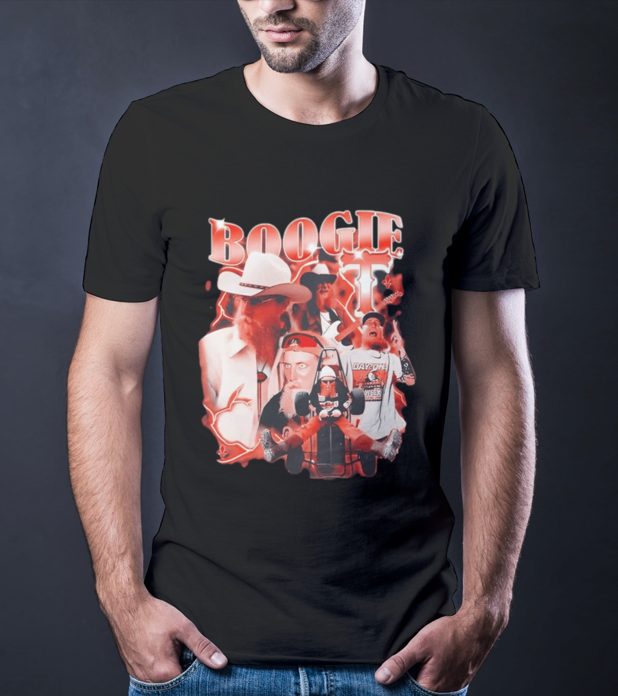 Boogie Get Faced Cowboy Hat Guitar Racing Collage T-Shirt