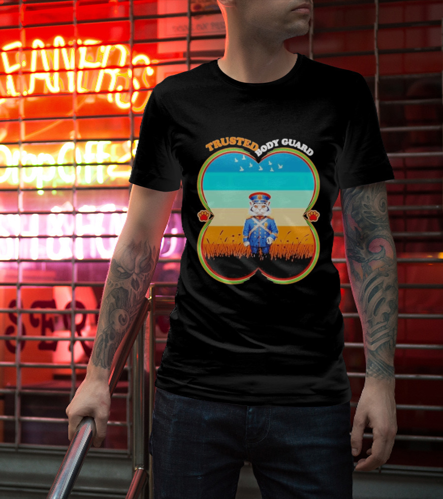 Trusted Body Guard Cat In Uniform With Sunset And Bird T-Shirt