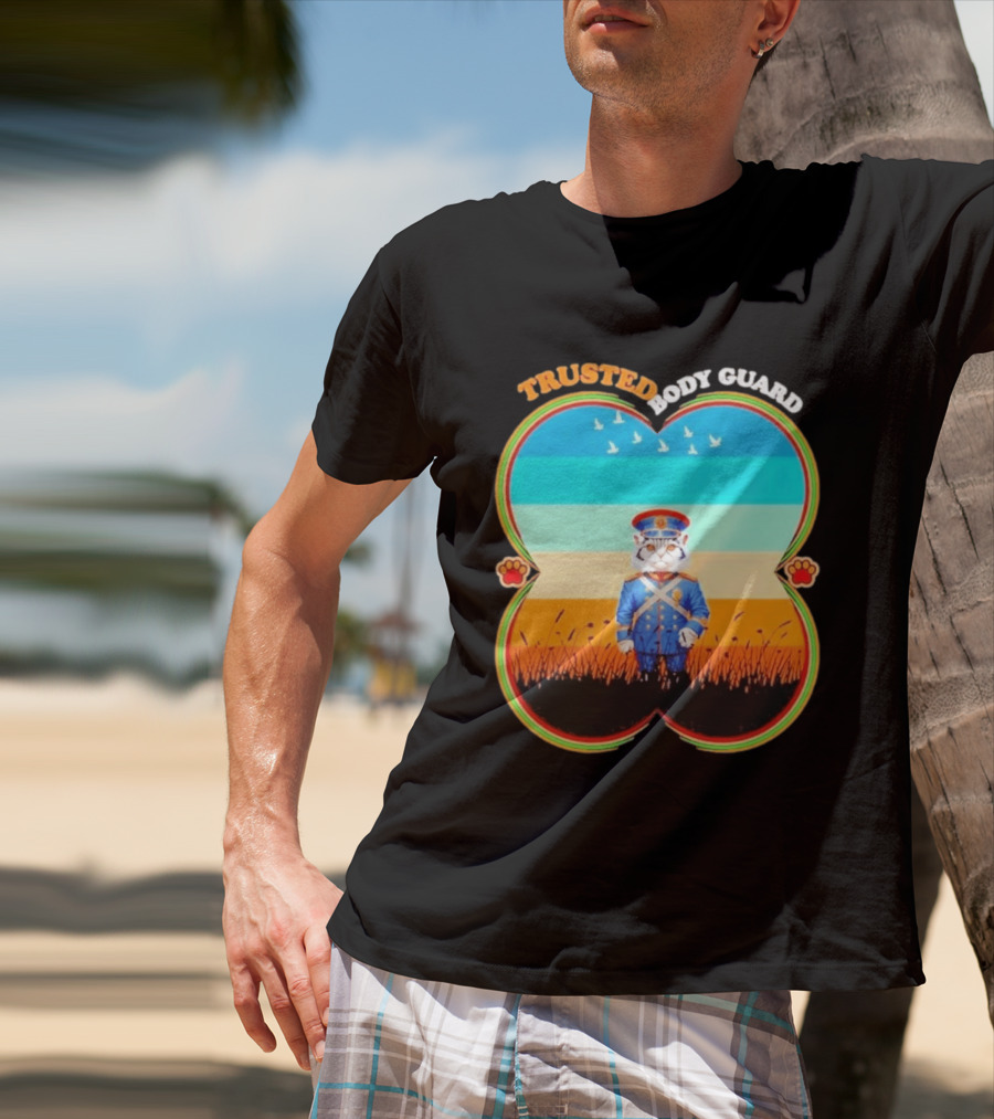Trusted Body Guard Cat In Uniform With Sunset And Bird T-Shirt