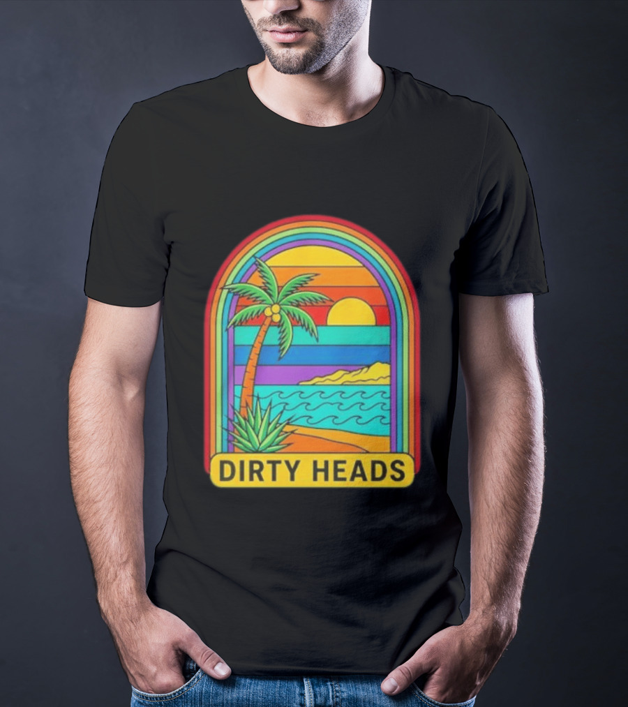 Dirty Heads Vibrant Sunset Beach Scene With Palm Tree And Waves T-Shirt