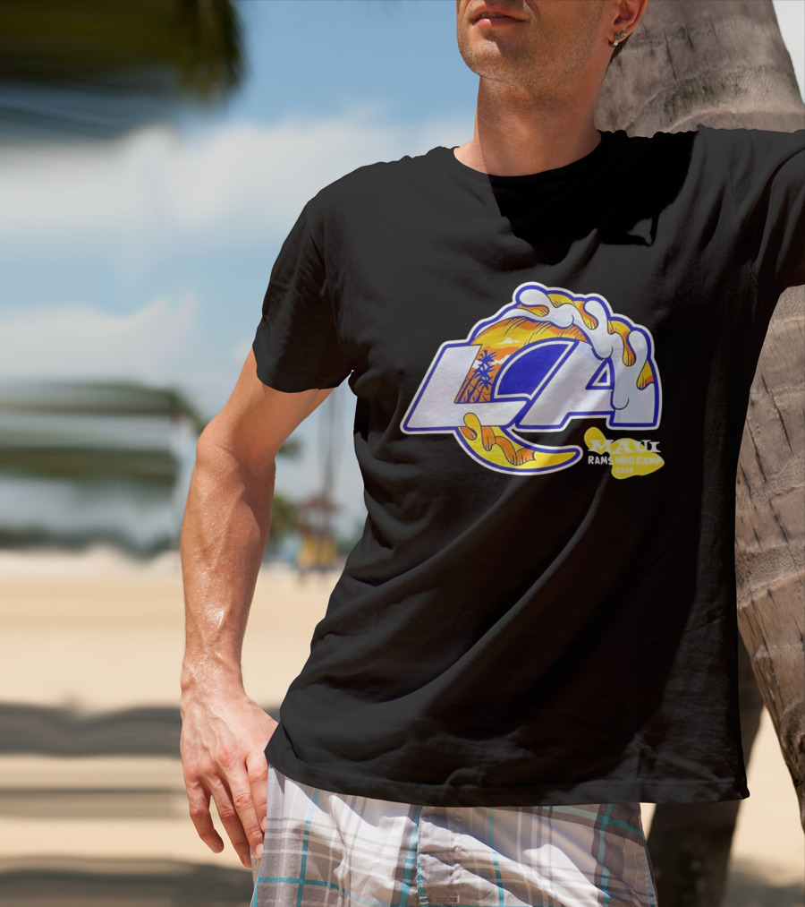 Los Angeles Rams Maui 2026 Minicamp Wave Logo Palm Trees Sun Island T-Shirt