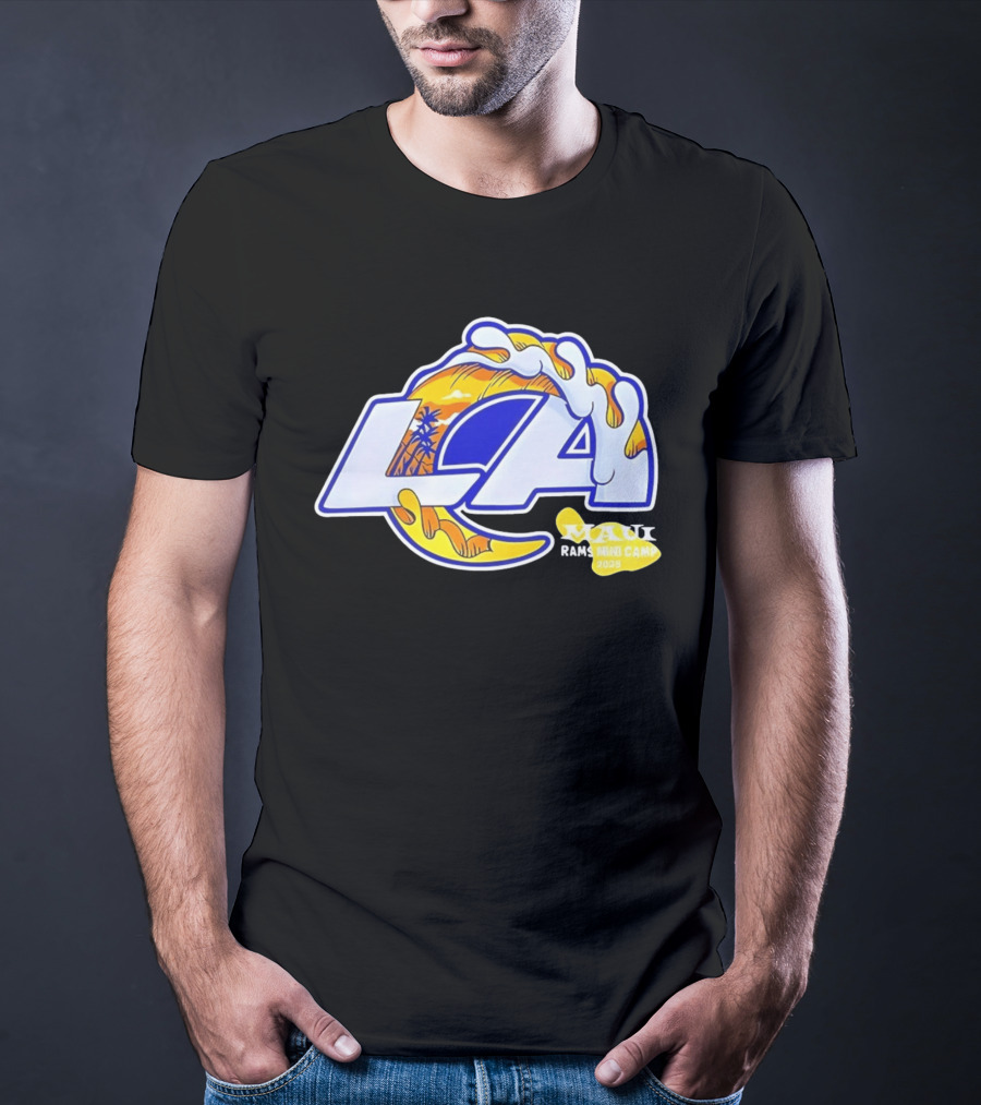 Los Angeles Rams Maui 2026 Minicamp Wave Logo Palm Trees Sun Island T-Shirt