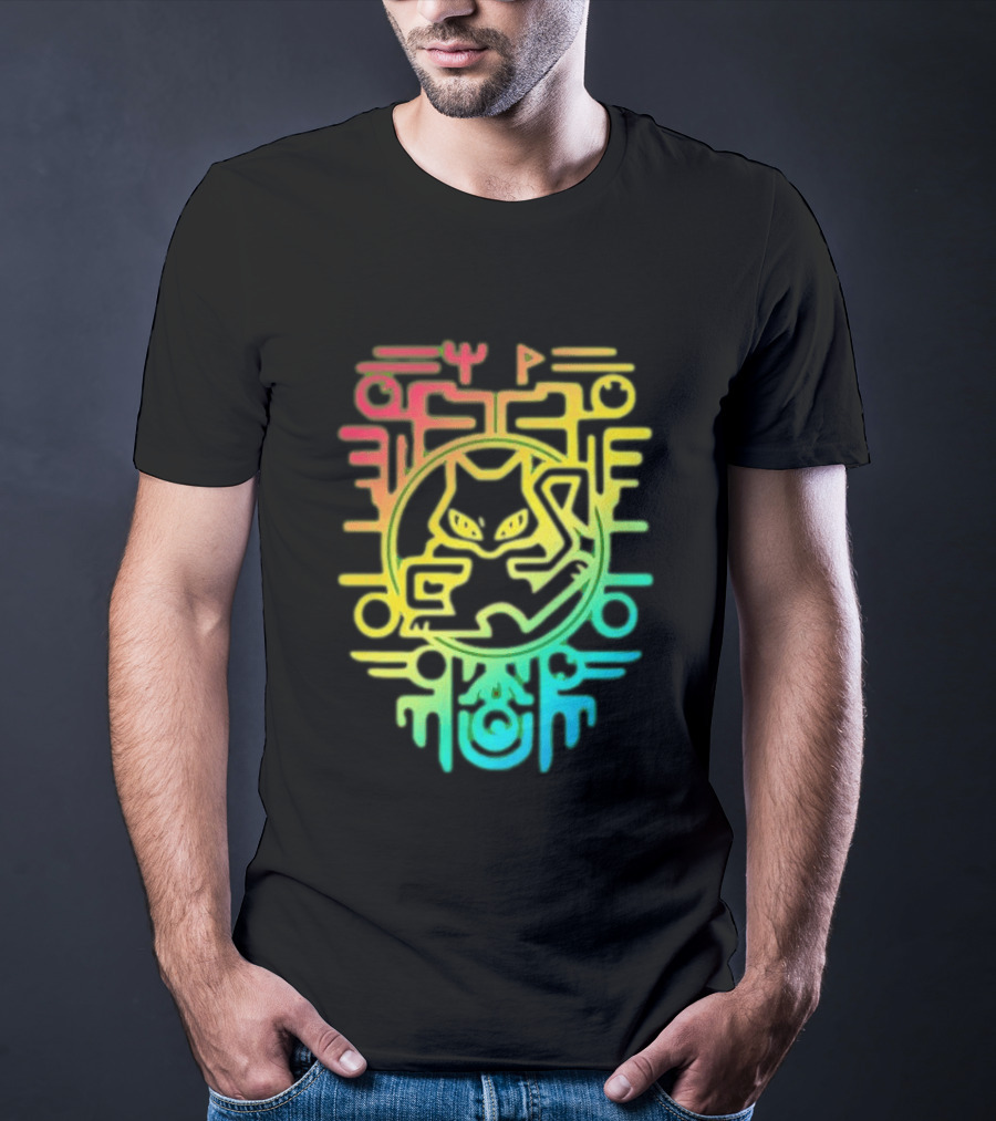 Og Ancient Mew And Mewtwo Pokemon Holographic Hieroglyphic T-Shirt