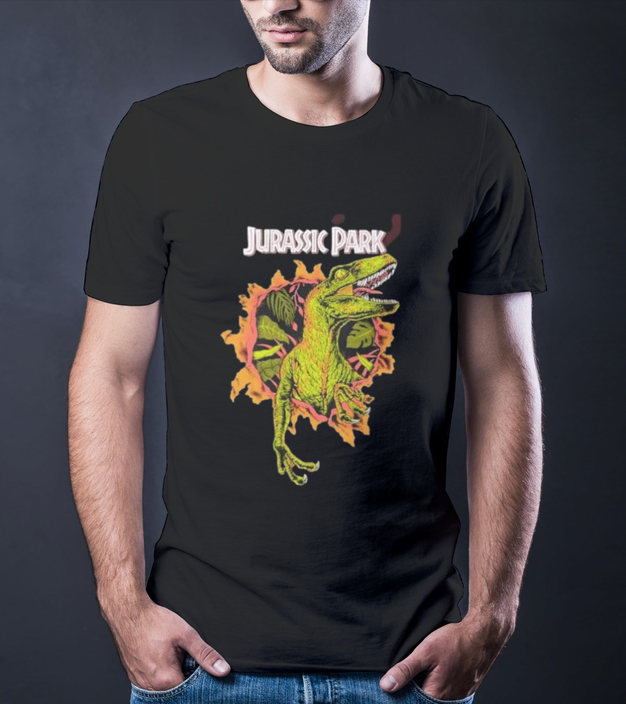 Velociraptor Jurassic Park Dinosaur Breaking Through Wall T-Shirt