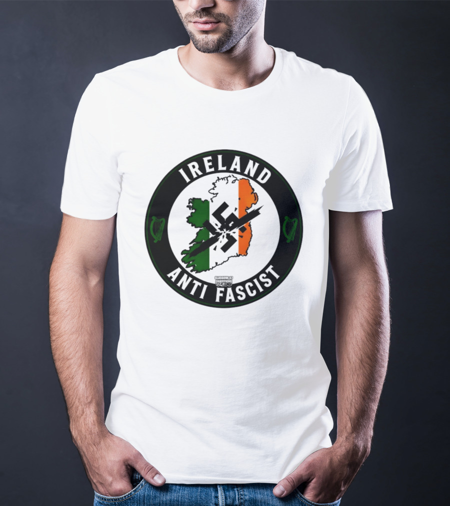 Ireland Anti Fascist Map Design With Tri Color Stripes And Crossed Out T-Shirt