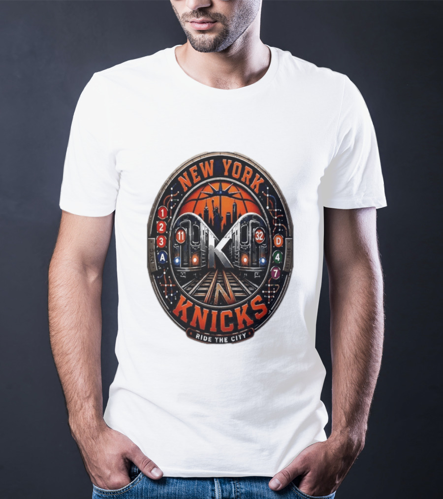 New York Knicks Ride The City Subway Basketball Skyline T-Shirt