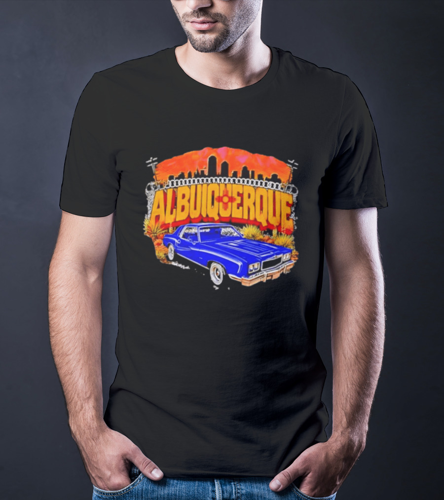 Albuquerque New Mexico Classic Car Skyline Desert Landscape T-Shirt