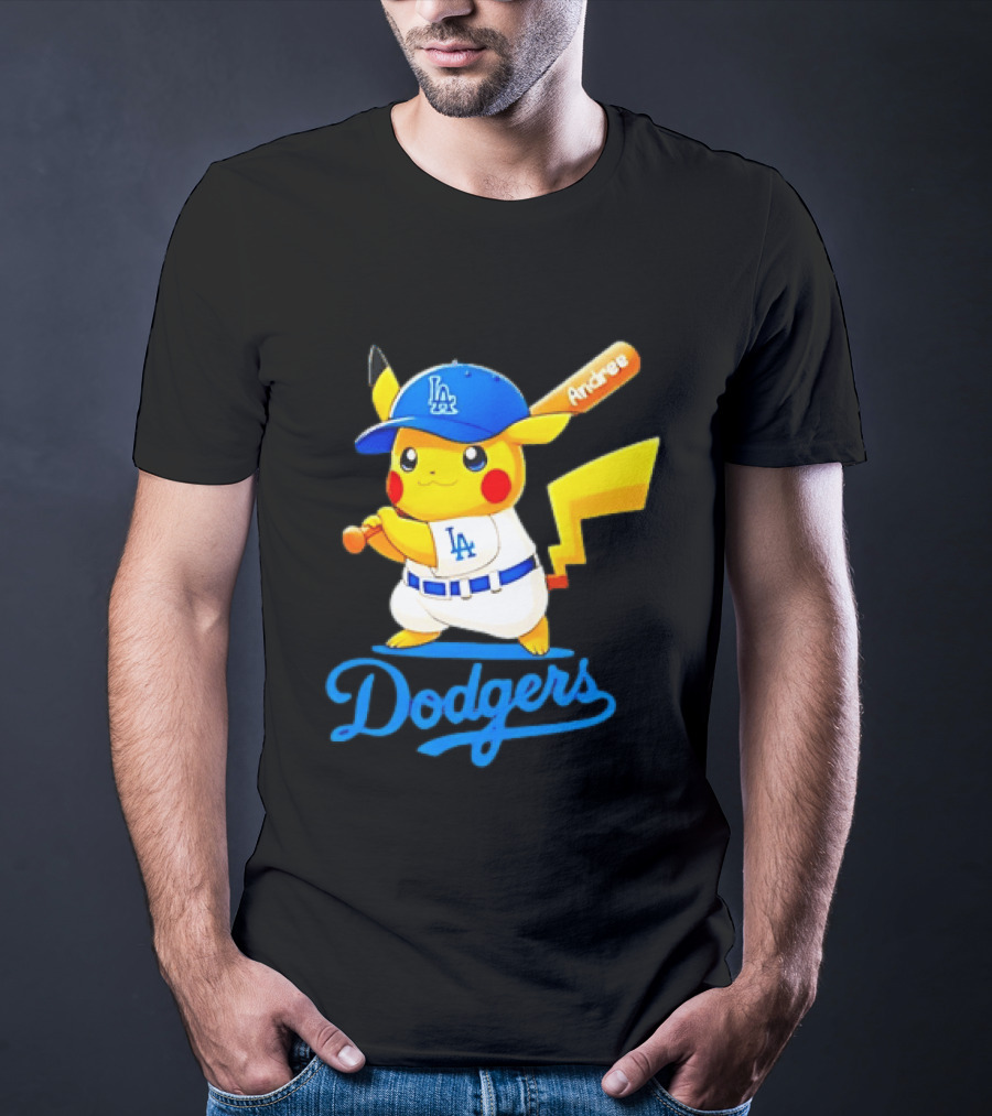 Andree Pikachu Dodgers LA Baseball Batting T-Shirt