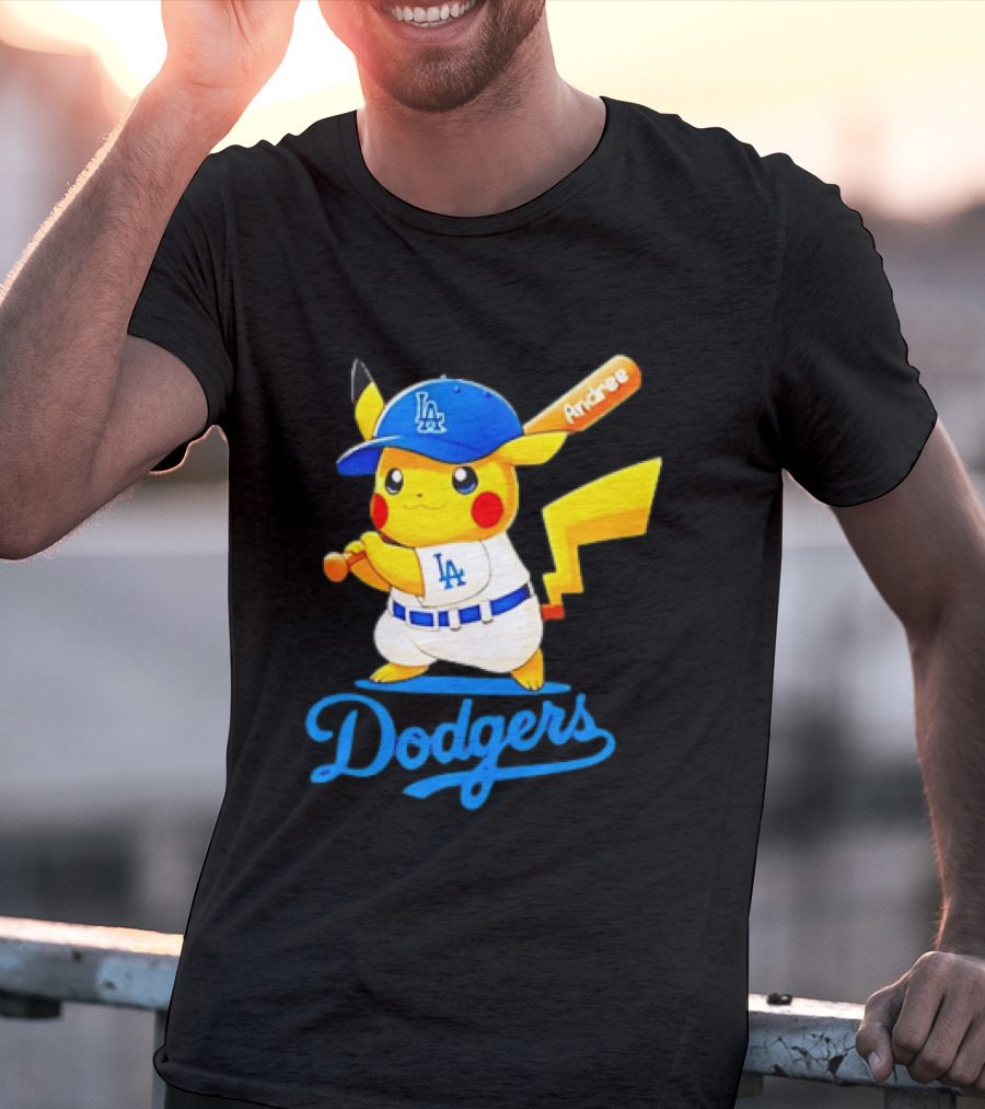 Andree Pikachu Dodgers LA Baseball Batting T-Shirt