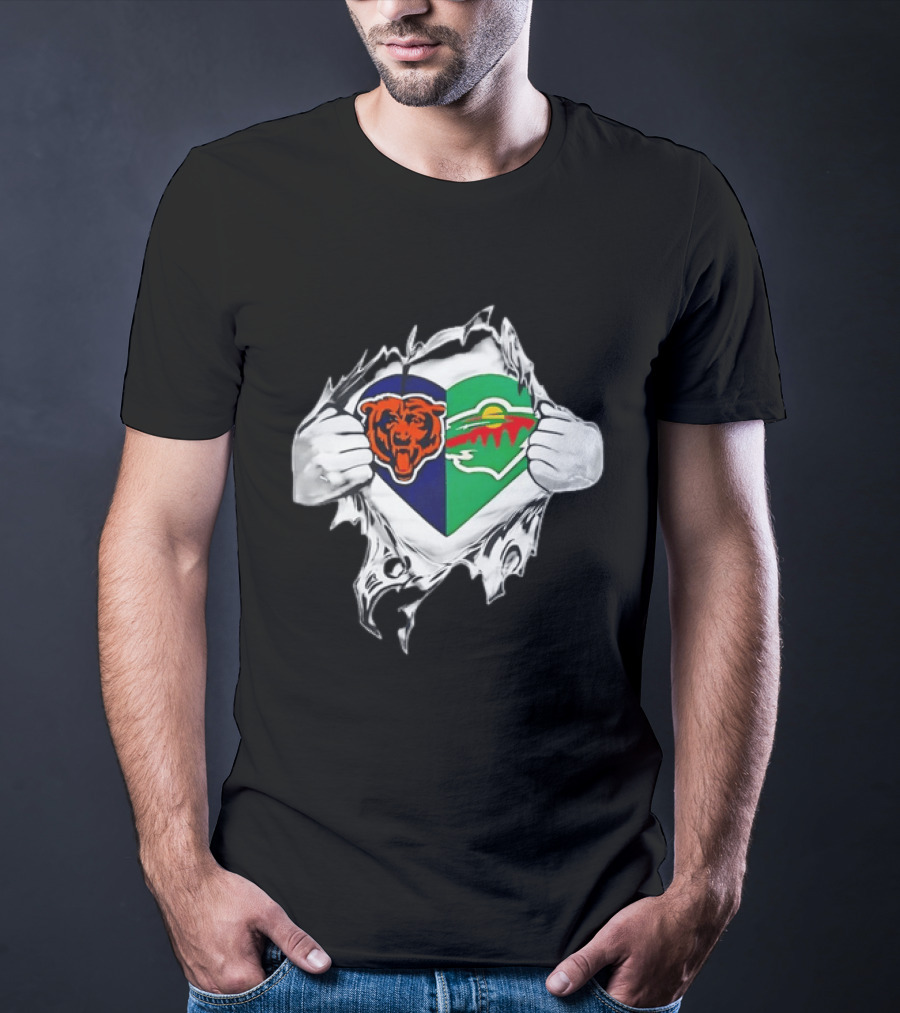 Bears Wild Heart Ripping Open Dual Fans T-Shirt