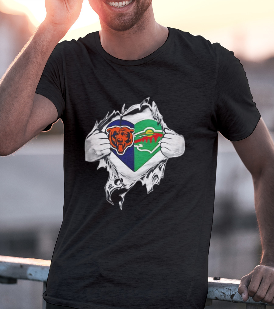 Bears Wild Heart Ripping Open Dual Fans T-Shirt