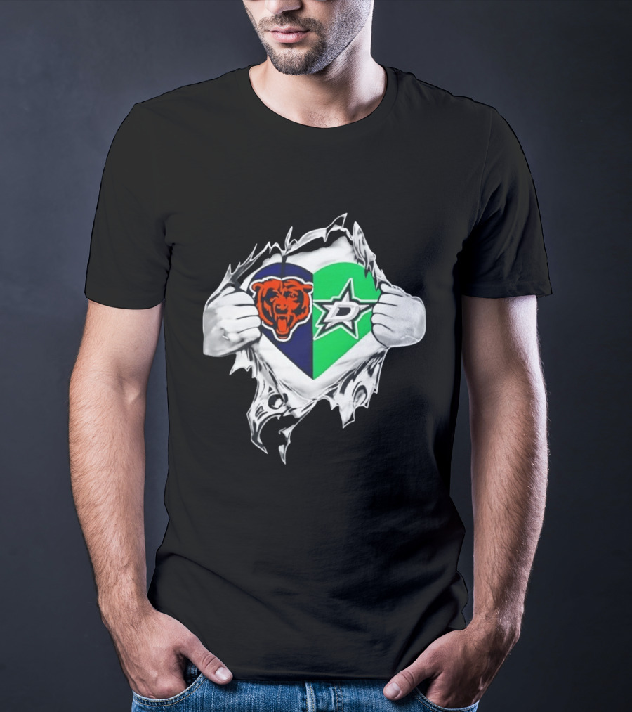 Chicago Bears Dallas Stars Heart Ripping Skin T-Shirt