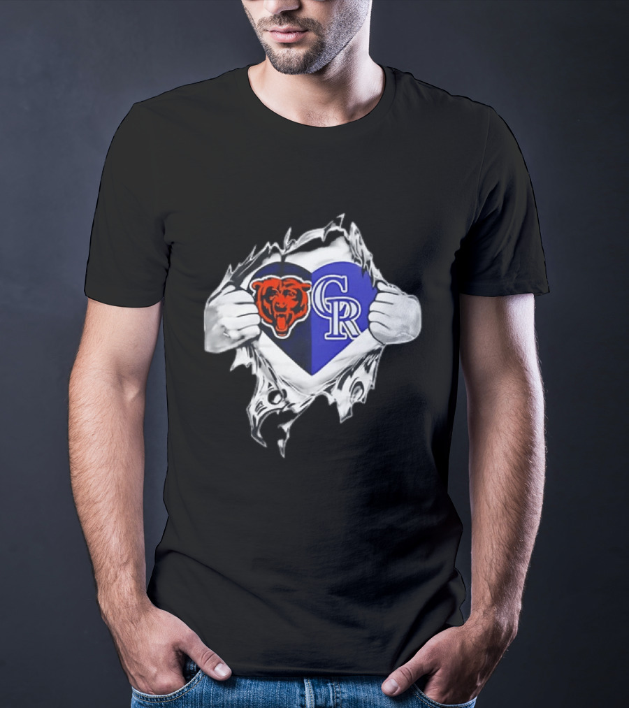 Chicago Bears Colorado Rockies Heart Ripping Open T-Shirt