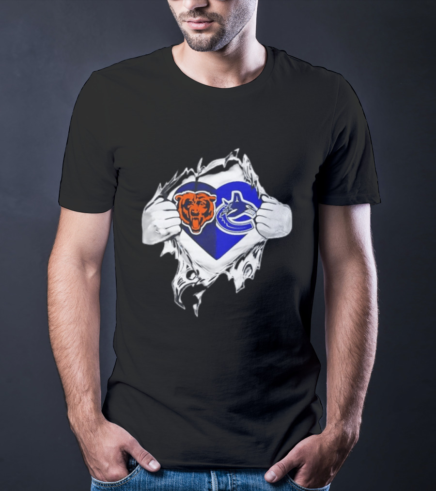 Chicago Bears Vancouver Canucks Heart Ripped Open Chest Sports Fans T-Shirt