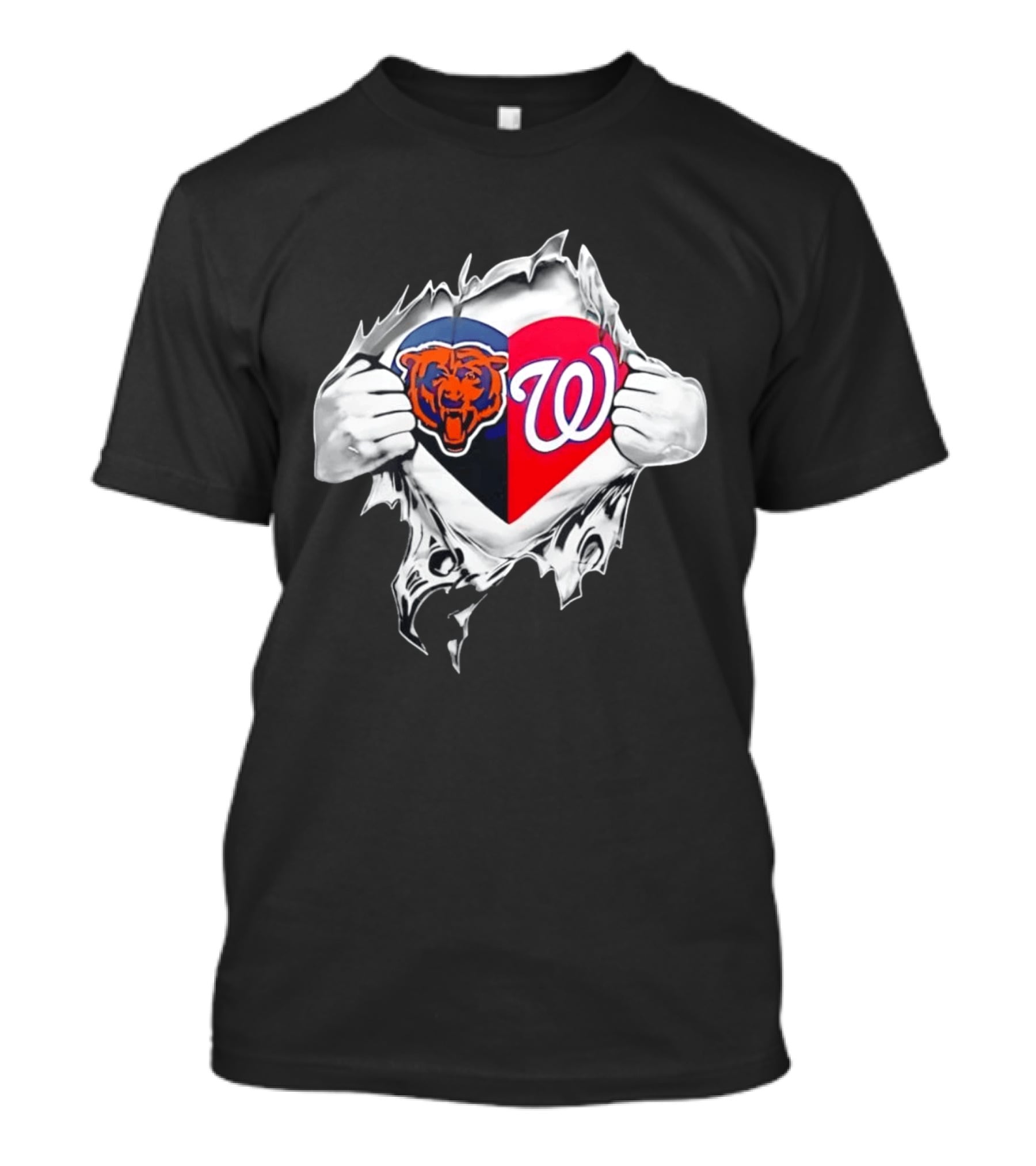 Chicago Bears Washington Nationals Heart Hands Fan Art Image T-Shirt