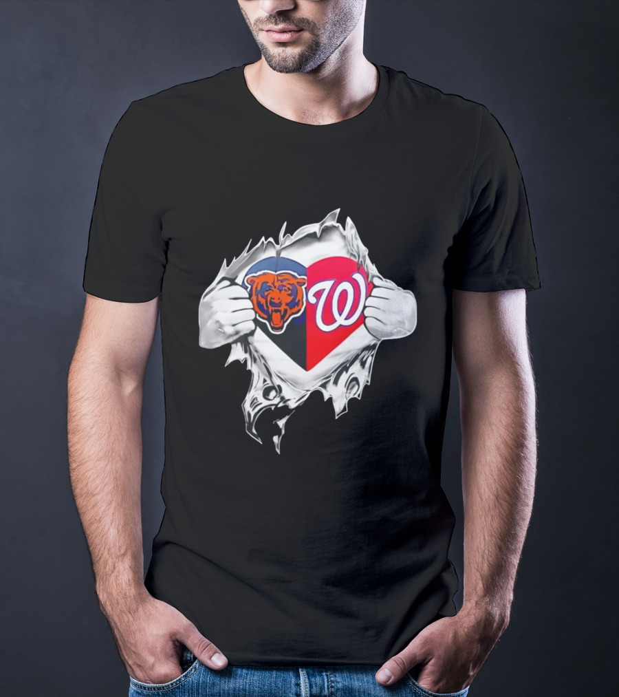 Chicago Bears Washington Nationals Heart Hands Fan Art Image T-Shirt
