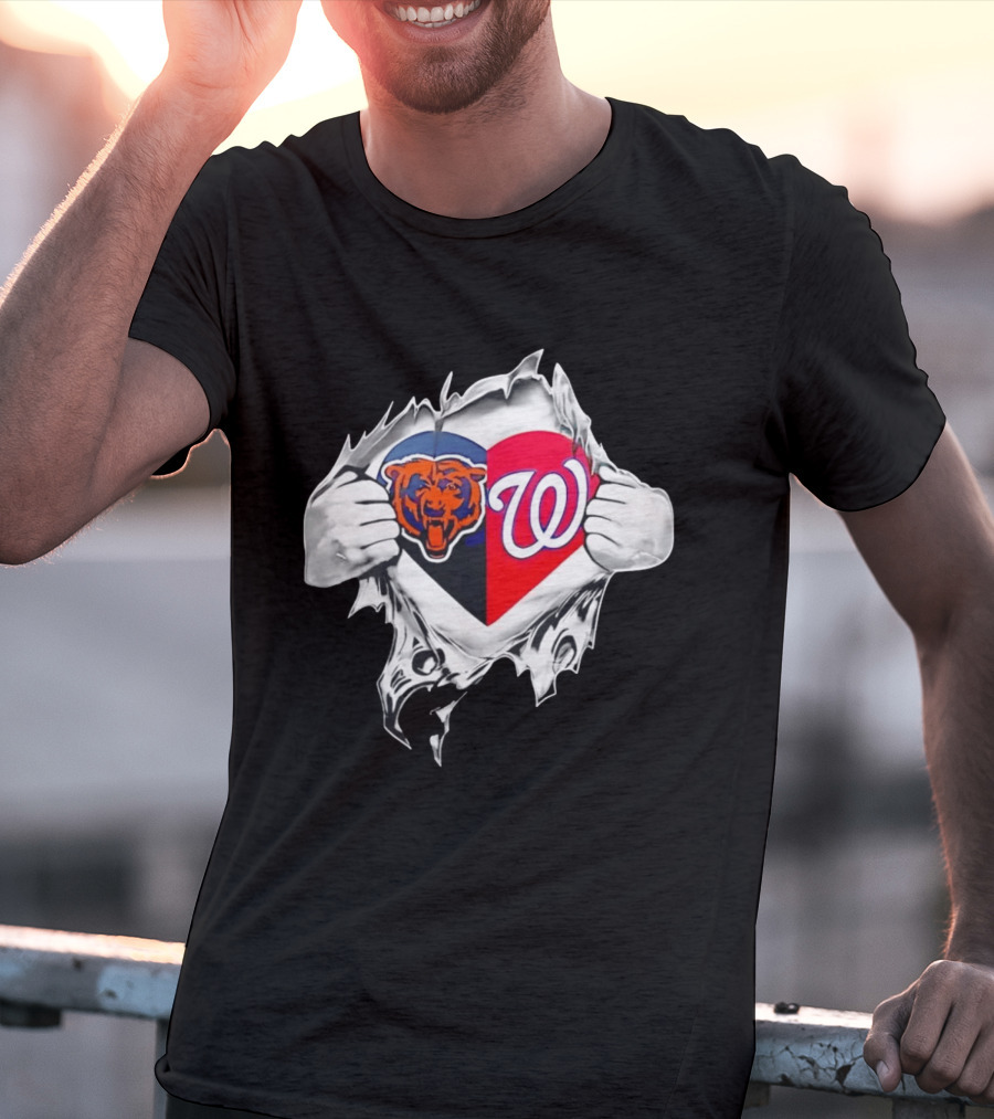 Chicago Bears Washington Nationals Heart Hands Fan Art Image T-Shirt