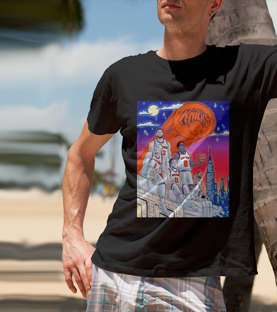 New York Knicks Jalen Brunson Julius Randle Mikal Bridges Basketball City Skyline T-Shirt